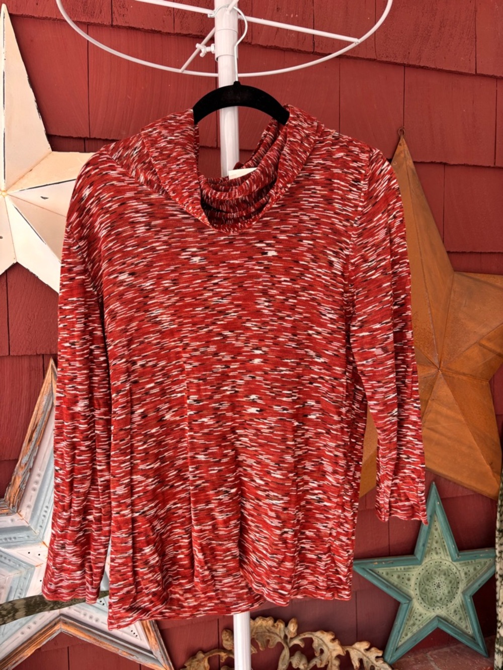 Red Multi-Color Space-Dye Cowl Neck Top